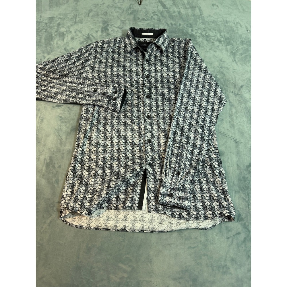 American Breed Smart Shirt Mens Medium Black White Paisley Long Sleeve Shirt